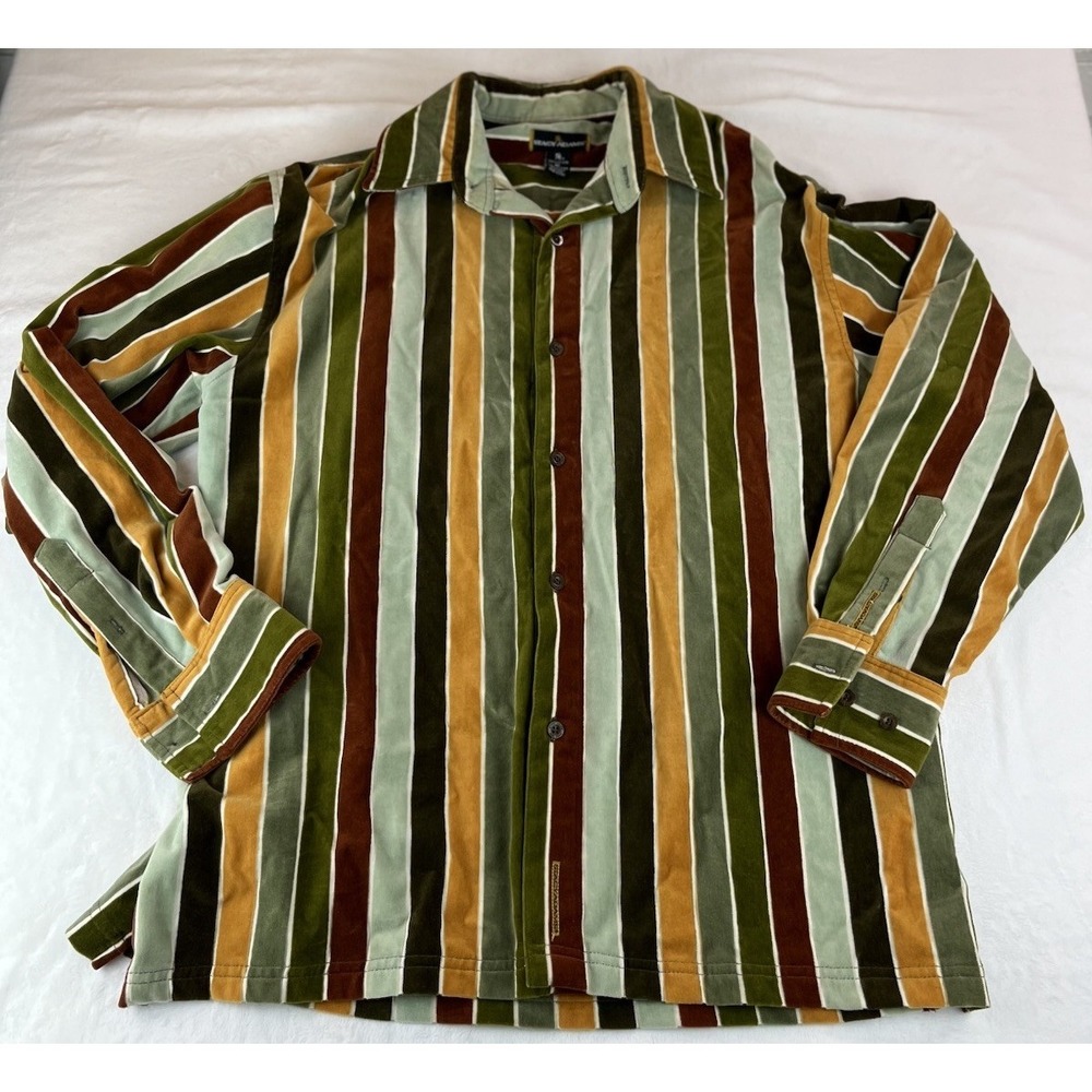 Stacy Adams Men's Long Sleeve Button Down Red, Green, Brown Yellow Striped XL